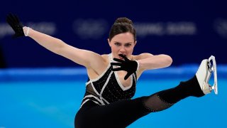 Josefin Taljegard, of Sweden, competes in the women’s short program during the figure skating at the 2022 Winter Olympics, Tuesday, Feb. 15, 2022, in Beijing. (AP Photo/Natacha Pisarenko)