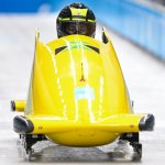 Jamaica's Jazmine Fenlator-Victorian takes part in a women's monobob bobsleigh training