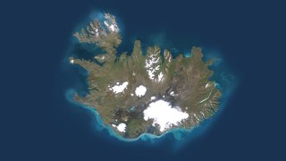 Iceland, true colour satellite image. The image used data from LANDSAT 5 & 7 satellites., Iceland, True Colour Satellite Image.