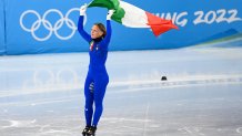 Arianna Fontana of Team Italy celebrates after wining gold Medal during the Women's 500m Final A