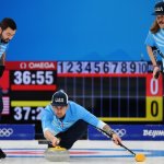 John Landsteiner, Christopher Plys and Matt Hamilton of Team United States compete against Team China during the Men's Curling Round Robin at the Beijing 2022 Winter Olympic Games, Feb .13, 2022 in Beijing, China.