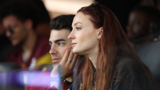 INGLEWOOD, CALIFORNIA - FEBRUARY 13: Joe Jonas and Sophie Turner attend Super Bowl LVI between the Los Angeles Rams and the Cincinnati Bengals at SoFi Stadium on February 13, 2022 in Inglewood, California.