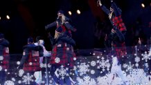 Members of Team USA make their way into the Beijing National Stadium at the 2022 Winter Olympics Closing Ceremony, Feb. 20, 2022 in Beijing.