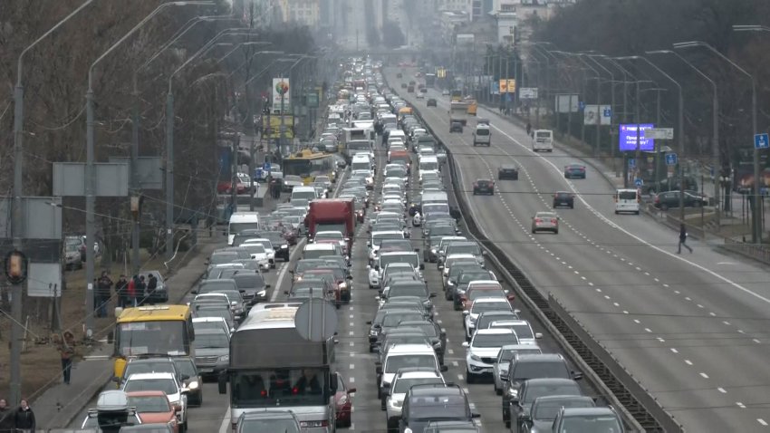 Traffic Backed Up for Miles As People Flee Kyiv