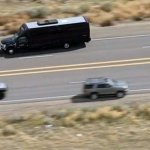A stolen limo party bus rear-ends a car on Highway 138 north of Los Angeles.