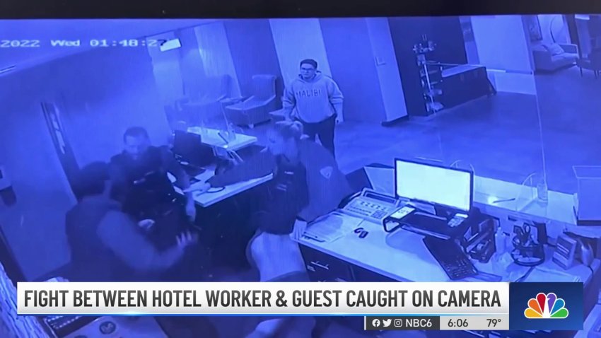 Fight Between Hotel Worker, Guest Caught on Camera