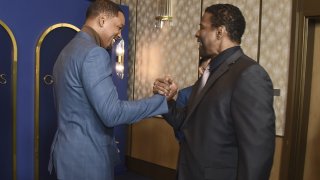 Will Smith, left, and Denzel Washington arrive at the 94th Academy Awards nominees luncheon on Monday, March 7, 2022, in Los Angeles.