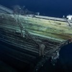 A view of the starboard bow of the wreck of Ernest Shackleton's ship Endurance.