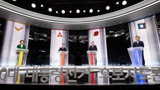 South Korea presidential candidates including Lee Jae-myung from the ruling Democratic Party (right) and Yoon Suk-yeol from the People's Party
