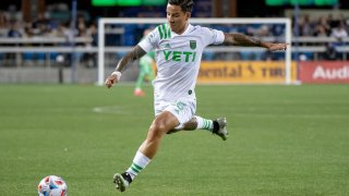 SAN JOSE, CA – OCTOBER 20: Sebastian Driussi #25 of Austin FC dribbles the ball during a game between San Jose Earthquakes and Austin FC at PayPal Park on October 20, 2021 in San Jose, California. (Photo by Lyndsay Radnedge/ISI Photos/Getty Images)