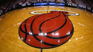 MIAMI, FL – MAY 22: A view of the Miami Heat logo on the court during Game One of the Eastern Conference Finals between the Miami Heat and the Indiana Pacers at AmericanAirlines Arena on May 22, 2013 in Miami, Florida. NOTE TO USER: User expressly acknowledges and agrees that, by downloading and or using this photograph, user is consenting to the terms and conditions of the Getty Images License Agreement. (Photo by Mike Ehrmann/Getty Images)