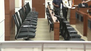 A look at the empty jury box at the parkland school shooting trial.