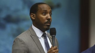 Rep. Ramon Alexander (D-Fla.) speaks during debate on Senate Bill 2-C: Establishing the Congressional Districts of the State in the House of Representatives, April 21, 2022, at the Capitol in Tallahassee, Fla. Alexander, the incoming leader of the House Democrats, says he will not seek reelection following allegations that he sexually harassed a former employee of Florida A&M.