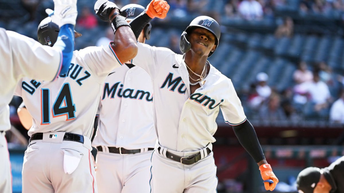 Jazz Chisholm Jr. #2 of the Miami Marlins bats in the game against News  Photo - Getty Images