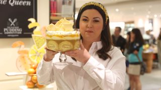 Jemma Melvin with her lemon Swiss roll and amaretti trifle