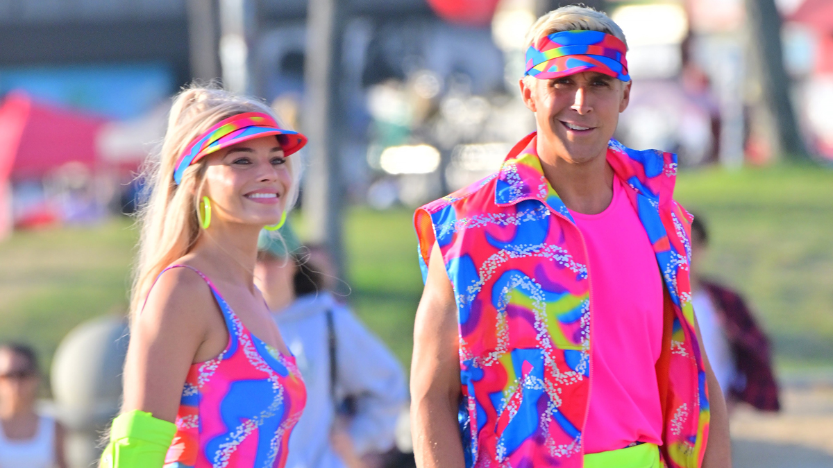 Margot Robbie and Ryan Gosling Go Skating in Matching Neon for ‘Barbie’