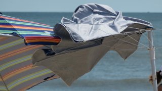 Wind Blown Beach Umbrella