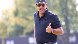 Team Captain Phil Mickelson of Hy Flyers GC is seen on the 18th tee during Day Two of the LIV Golf Invitational – Chicago at Rich Harvest Farms on September 17, 2022 in Sugar Grove, Illinois.