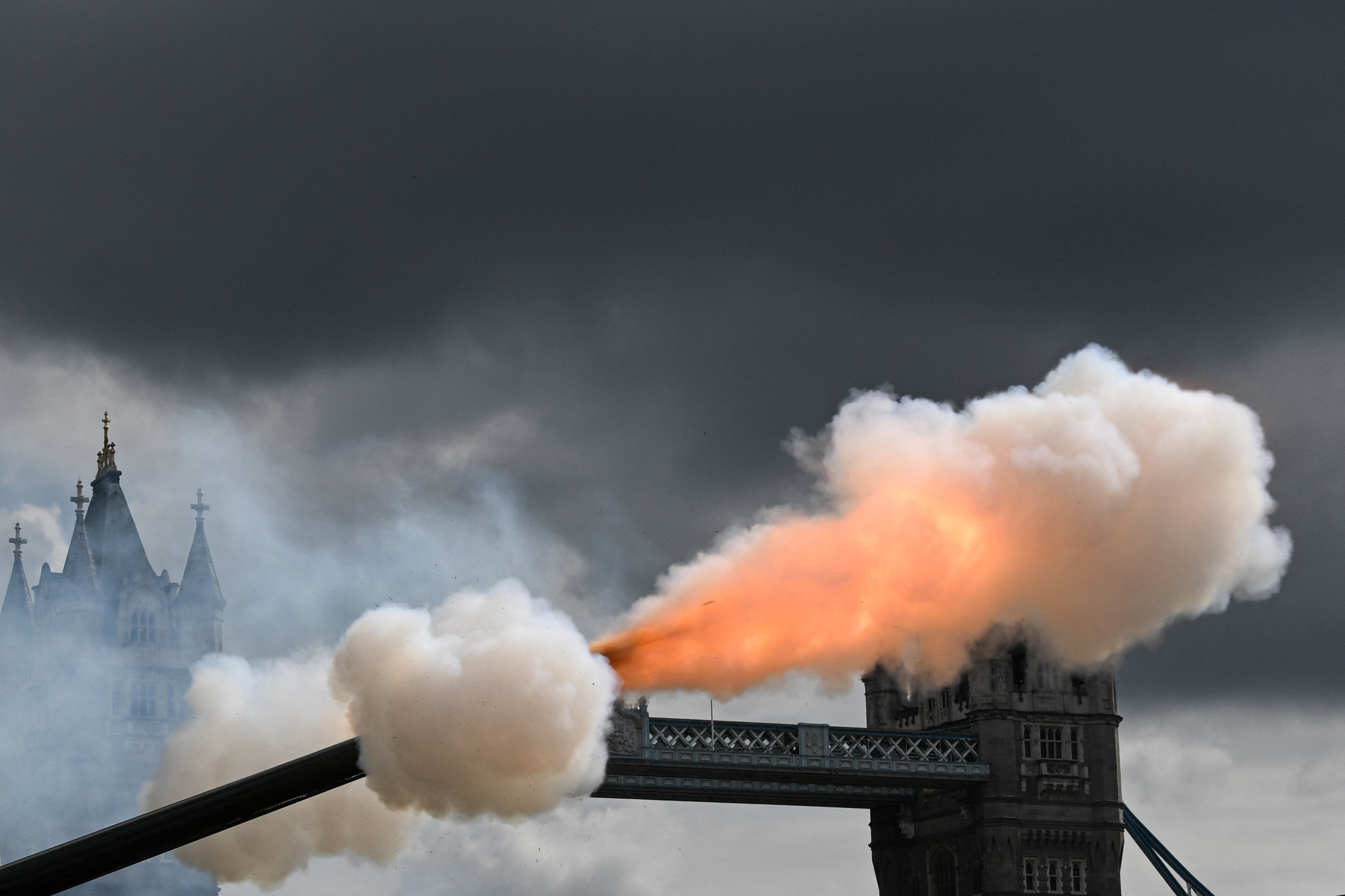 The Death Gun Salute is fired at the Tower of London by the Honourable Artillery Company, British Army, to mark the death of Queen Elizabeth II, in London on Sept. 9, 2022. Ninety-six rounds were fired for each year of the Queen’s life.