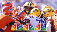 BATON ROUGE, LOUISIANA - OCTOBER 16: Tyrion Davis-Price #3 of the LSU Tigers runs with the ball during the second half against the Florida Gators at Tiger Stadium on October 16, 2021 in Baton Rouge, Louisiana. (Photo by Jonathan Bachman/Getty Images)