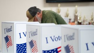 A man votes at a polling location on May 17, 2022 in Norwood, North Carolina, United States. North Carolina is one of several states holding midterm primary elections.