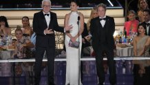 teve Martin, Selena Gomez, and Martin Short speak onstage during the 74th Primetime Emmys at Microsoft Theater on September 12, 2022 in Los Angeles, California. 