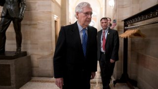 Senate Minority Leader Mitch McConnell, R-Ky., arrives as Senate Republicans gather in the historic Old Senate Chamber for debate as they choose their leadership, at the Capitol in Washington, Wednesday, Nov. 16, 2022.