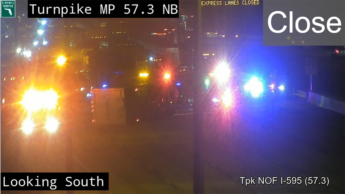 Rollover Crash Closes NB Lanes of Florida's Turnpike in Broward