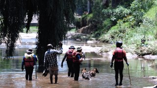 Rescue workers search the waters of the Jukskei river