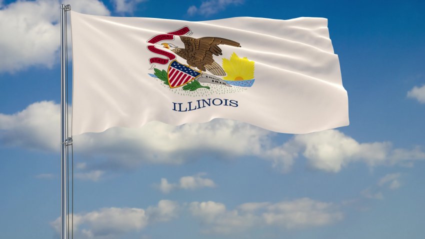 Flag of Illinois – US state fluttering in the wind against a cloudy sky 3d rendering