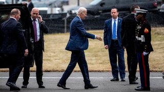 President Joe Biden departs from at Walter Reed National Military Medical Center in Bethesda, Md., Feb. 16, 2023.