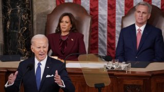 US President Joe Biden speaks during a State of the Union address