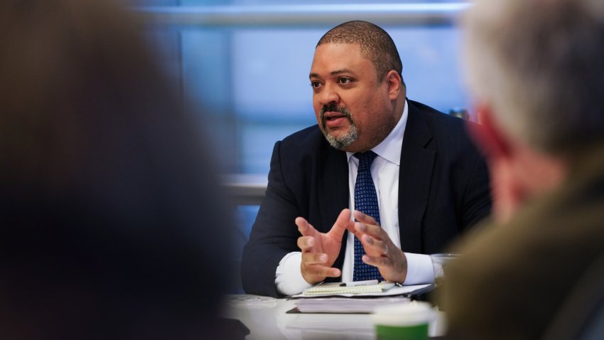 Alvin Bragg, Manhattan district attorney, speaks during an interview in New York, US, on Thursday, Dec. 15, 2022. Bragg said his office is focused on prosecuting gun crimes, hate crimes and looking for alternatives to incarceration. Photographer: Christopher Goodney/Bloomberg via Getty Images