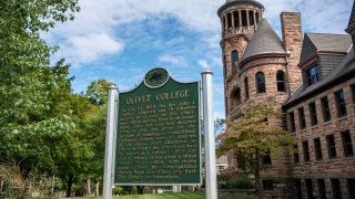 Burrage Library at Olivet College is pictured on Friday, Sept. 11, 2020.