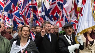 Britain First leader Paul Golding leads an anti-Islam march on April 1, 2017 in London, England.