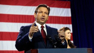 Florida Gov. Ron DeSantis gives a victory speech after defeating Democratic gubernatorial candidate Rep. Charlie Crist during his election night watch party at the Tampa Convention Center on November 8, 2022 in Tampa, Florida.