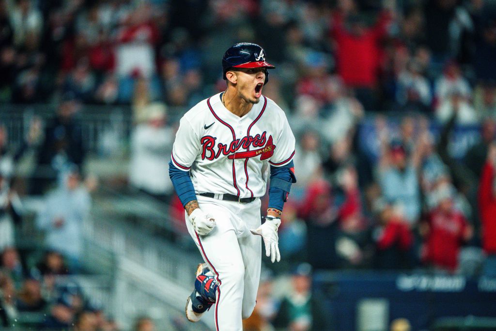 Matt Olson of the Atlanta Braves hits a single during the ninth News  Photo - Getty Images