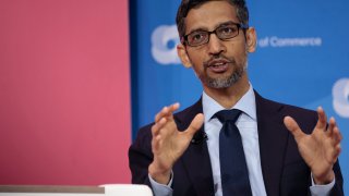 Google CEO Sundar Pichai speaks at a panel at the CEO Summit of the Americas hosted by the U.S. Chamber of Commerce on June 09, 2022 in Los Angeles, California. The CEO Summit entered its second day of events with a formal signing for the “International Coalition to Connect Marine Protected Areas” and a speech from U.S. President Joe Biden. (Photo by Anna Moneymaker/Getty Images)