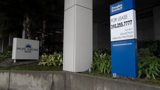 A “For Lease” sign at a Pacific Western Bank branch in Los Angeles, California, US, on Friday, March 10, 2023.