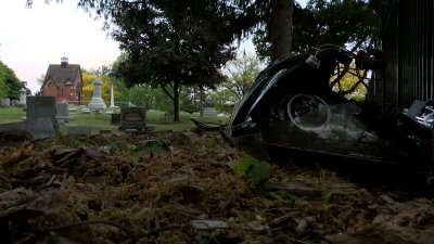 Car Crashes In Cemetery After High Speed Chase