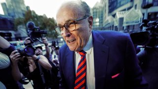 FILE - Rudy Giuliani arrives at the Fulton County Courthouse, Aug. 17, 2022, in Atlanta.