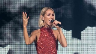 Canadian singer Celine Dion performs on the opening night of her new world tour "Courage"