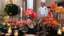 Flower centerpieces are seen during a media preview, Wednesday, June 21, 2023, at the White House in Washington, ahead of Thursday evening's State Dinner with India. 