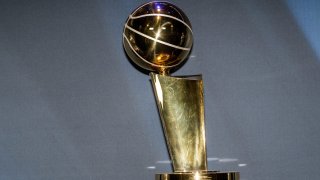 NEW YORK, NEW YORK – OCTOBER 01: A view of the NBA’s The Larry O’Brien Trophy on display at PaleyWKND outside the Paley Museum on October 01, 2022 in New York City. PaleyWKND is a festival for all things media, gaming, sports and entertainment related offering immersive attractions and experiences for the public.