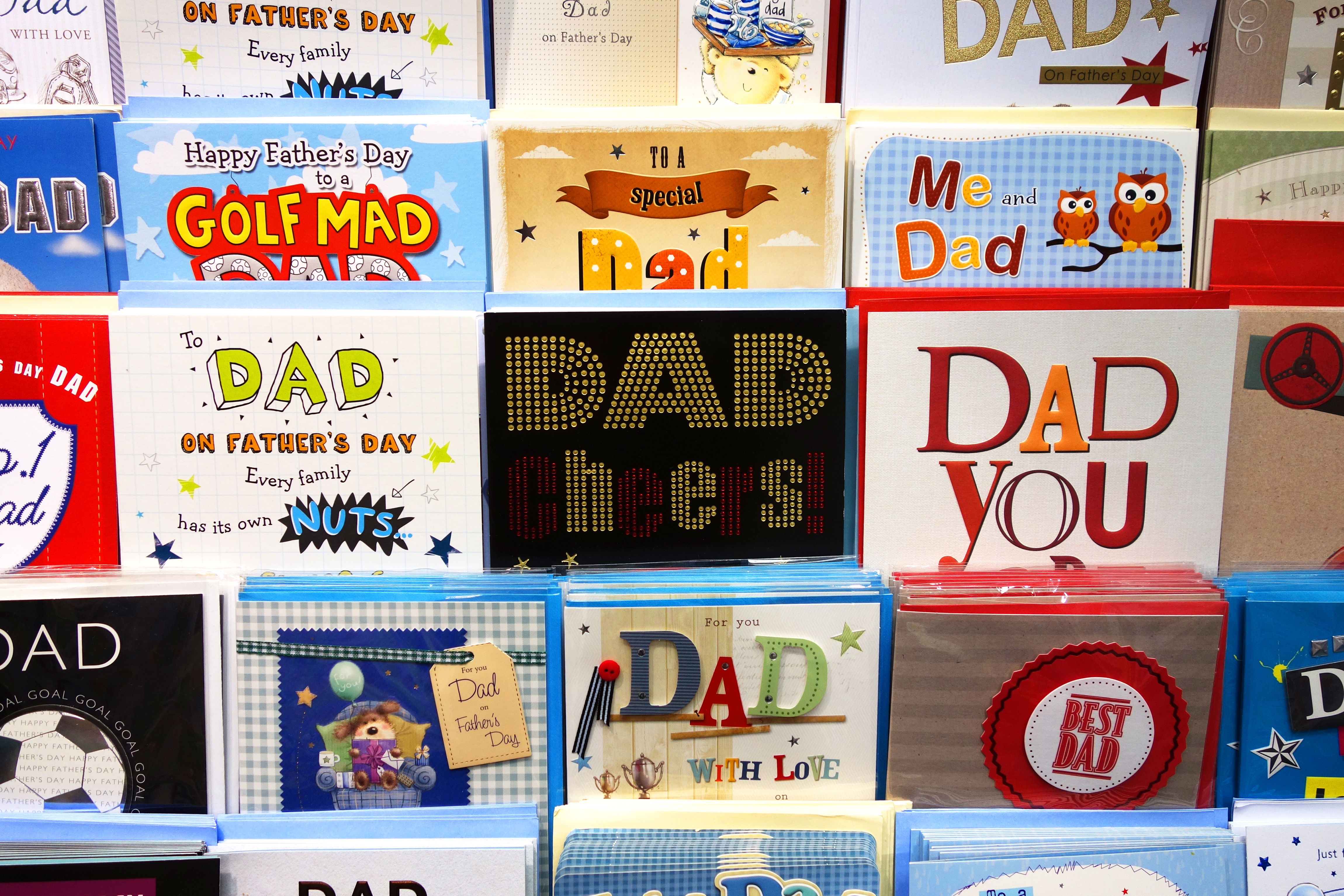 A display of Fathers Day cards.