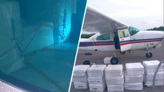 Composite image of a plane and bales of cocaine