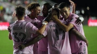 FORT LAUDERDALE, FL – JULY 01: Inter Miami forward Josef Martínez (17) celebrates his goal with teammates during the game between Austin FC and Inter Miami CF, on Saturday, July 1, 2023 at DRV PNK Stadium, Fort  Lauderdale, Fla. (Photo by Peter Joneleit/Icon Sportswire via Getty Images)