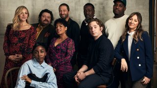 PASADENA, CALIFORNIA – JANUARY 12: (L-R) Abby Elliott, Ayo Edebiri, Matty Matheson, Liza Colón-Zayas, Ebon Moss-Bachrach, Edwin Lee Gibson, Jeremy Allen White, Lionel Boyce, and Courtney Storer of FX’s ‘The Bear’ pose for a portrait during the 2023 Winter Television Critics Association Press Tour at The Langham Huntington, Pasadena on January 12, 2023 in Pasadena, California. (Photo by JSquared Photography/Getty Images)