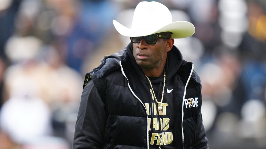 Apr 22, 2023; Boulder, CO, USA; Colorado Buffaloes head coach Deion Sanders during the first half of the spring game at Folsom Filed. Mandatory Credit: Ron Chenoy-USA TODAY Sports