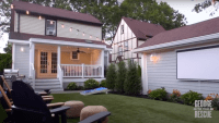 The backyard featured on “George to the Rescue” was renovated with new patio furniture, lighting and an outdoor movie screen.